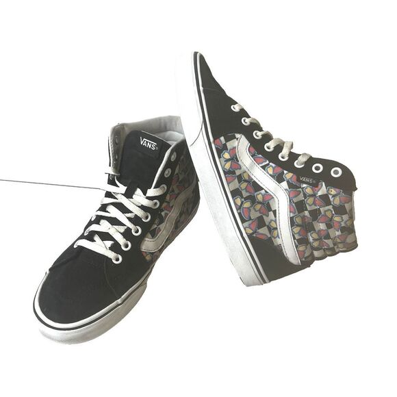 Vans Sk8-Hi Womens 9 Black Butterfly Print Suede/Canvas High Top Sneaker Lace Up - Picture 2 of 11